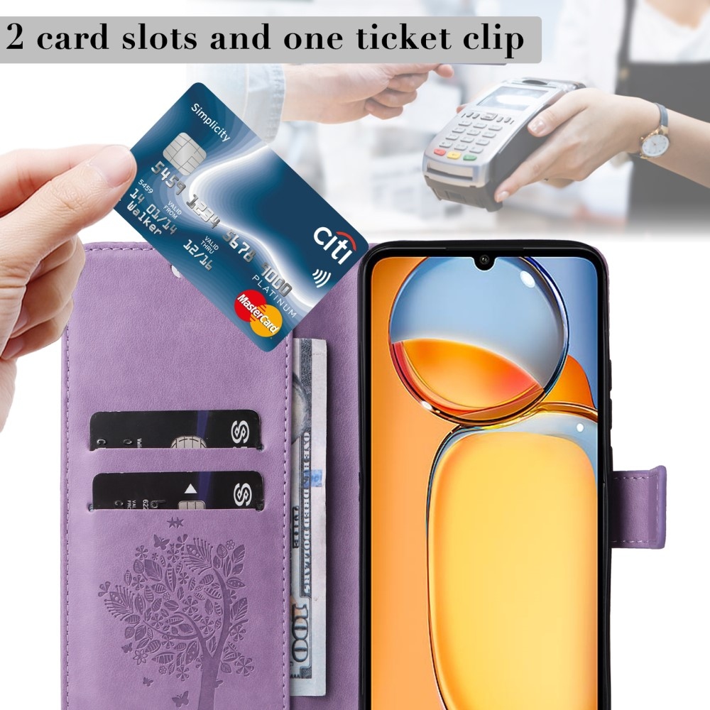 Fák könyvtáska Xiaomi Poco C65/Redmi 13C - világos lila