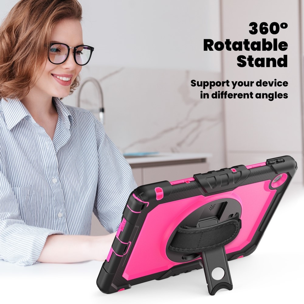 Strap Tartós borító kéztartóval és vállpánttal Lenovo Tab 10.1 (2025) - Fekete/rózsaszín