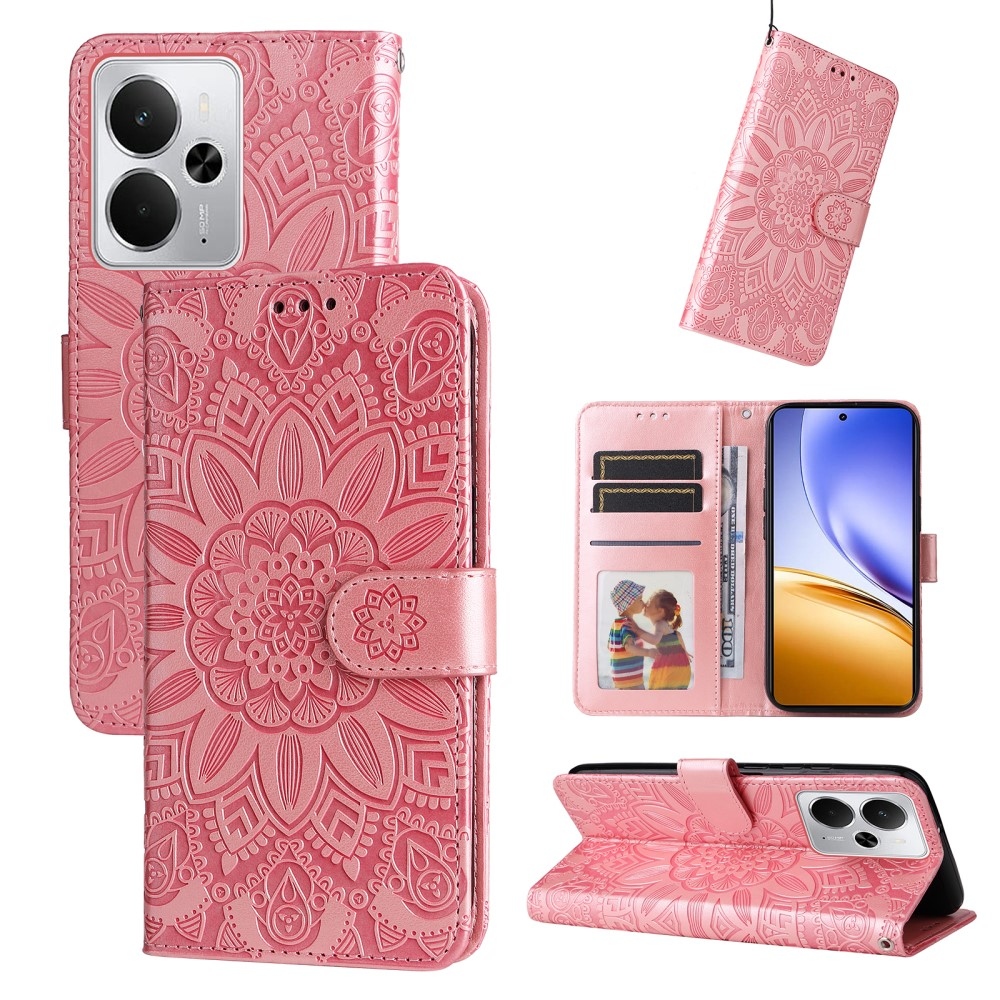 Napraforgó könyvtáska a Realme 14 5G készülékhez - rózsaszín