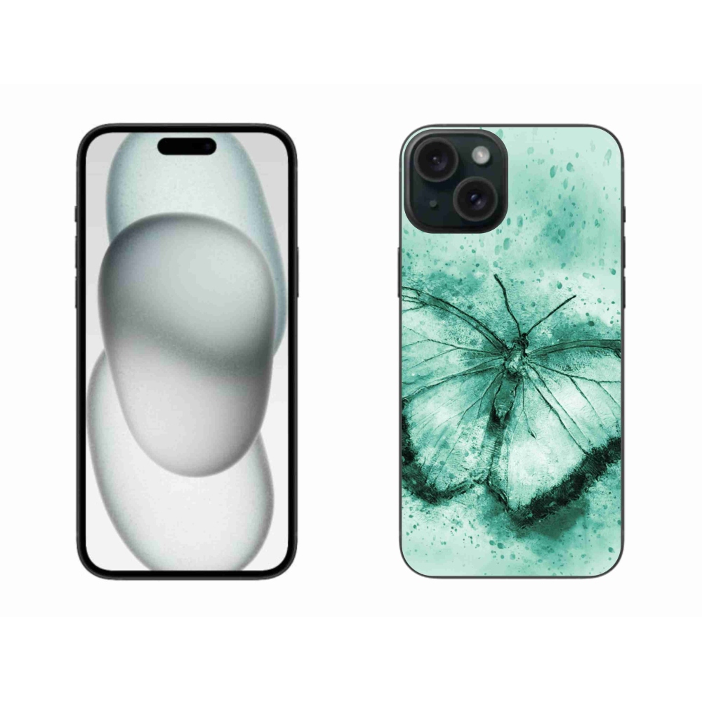 Gél tok mmCase iPhone 15 Plus készülékhez - zöld pillangó
