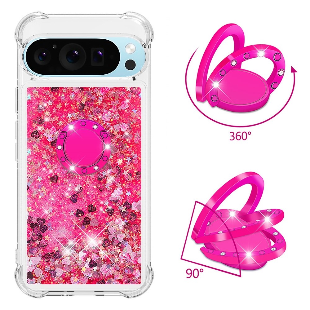 Glitt homokóra zselés tok ujjgyűrűvel a Google Pixel 10 számára - rózsaszín/szív