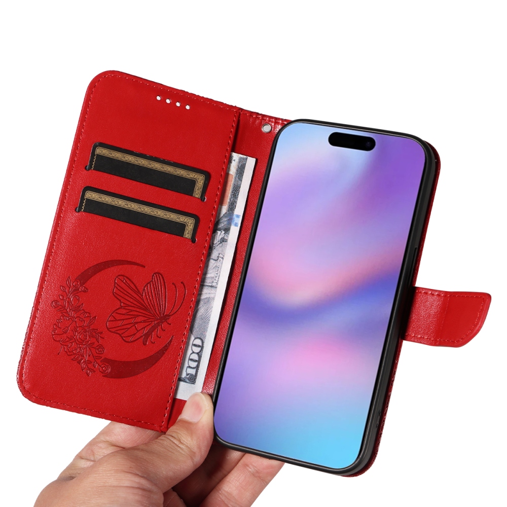 Virágos pillangó könyvtáska iPhone 17 készülékhez - piros