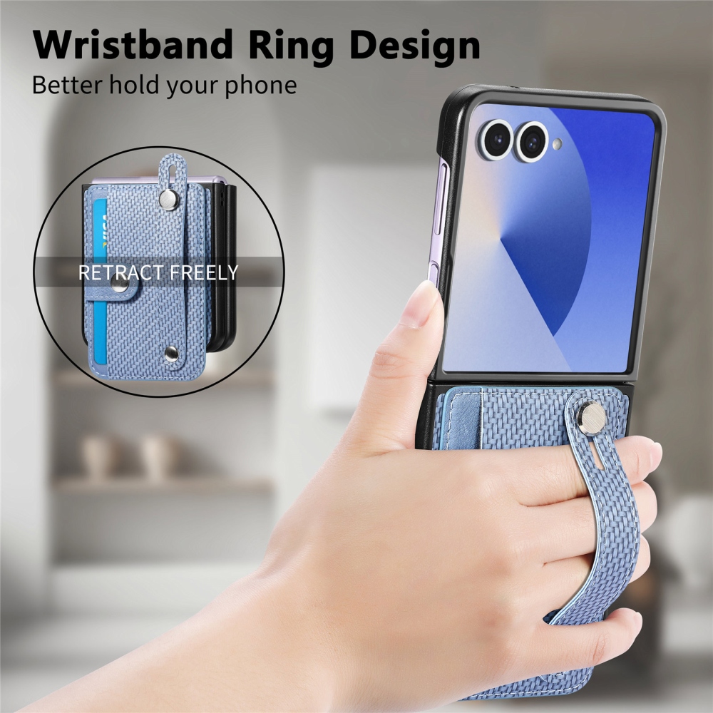 Műbőrrel borított műanyag borítás Samsung Galaxy Z Flip7 5G - kék