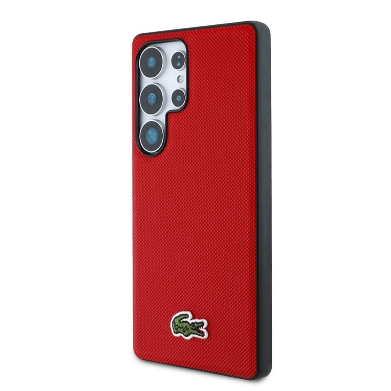 Lacoste Iconic Petit Pique szőtt logós MagSafe hátsó tok a Samsung Galaxy S25 Ultra-hoz, piros