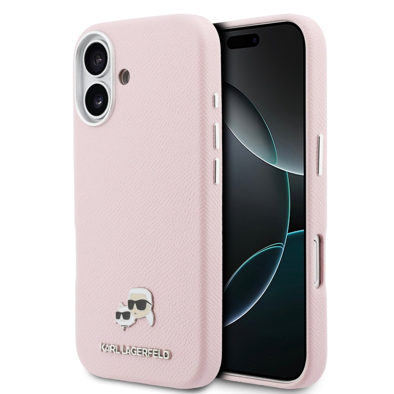 Karl Lagerfeld PU Karl és Choupette fejek Pins MagSafe hátlapi borító iPhone 17 rózsaszínhez