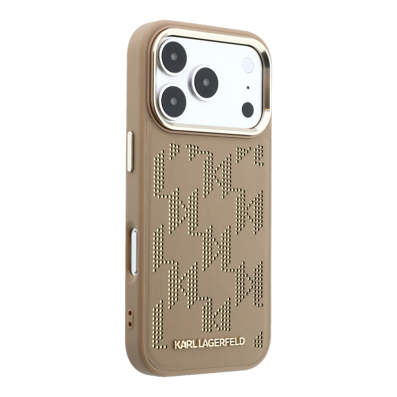 Karl Lagerfeld PU perforált Monogram MagSafe hátlap az iPhone 17 Pro Max-hoz, bézs színben