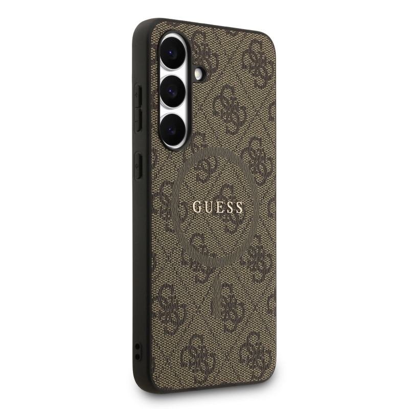 Guess PU bőr 4G színes gyűrűs MagSafe hátlap Samsung Galaxy S25 FE barna barna