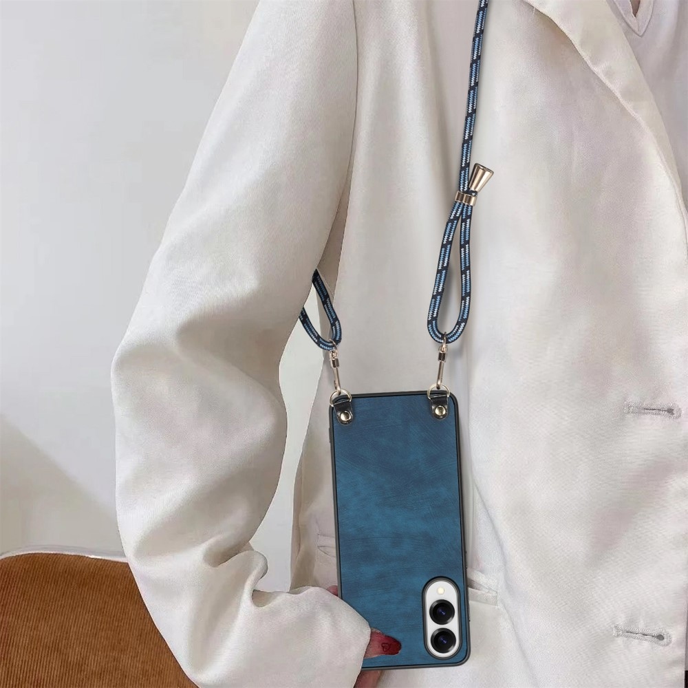 Retro zselés tok zsinórral és műbőrrel Samsung Galaxy S25 Edge készülékhez - kék