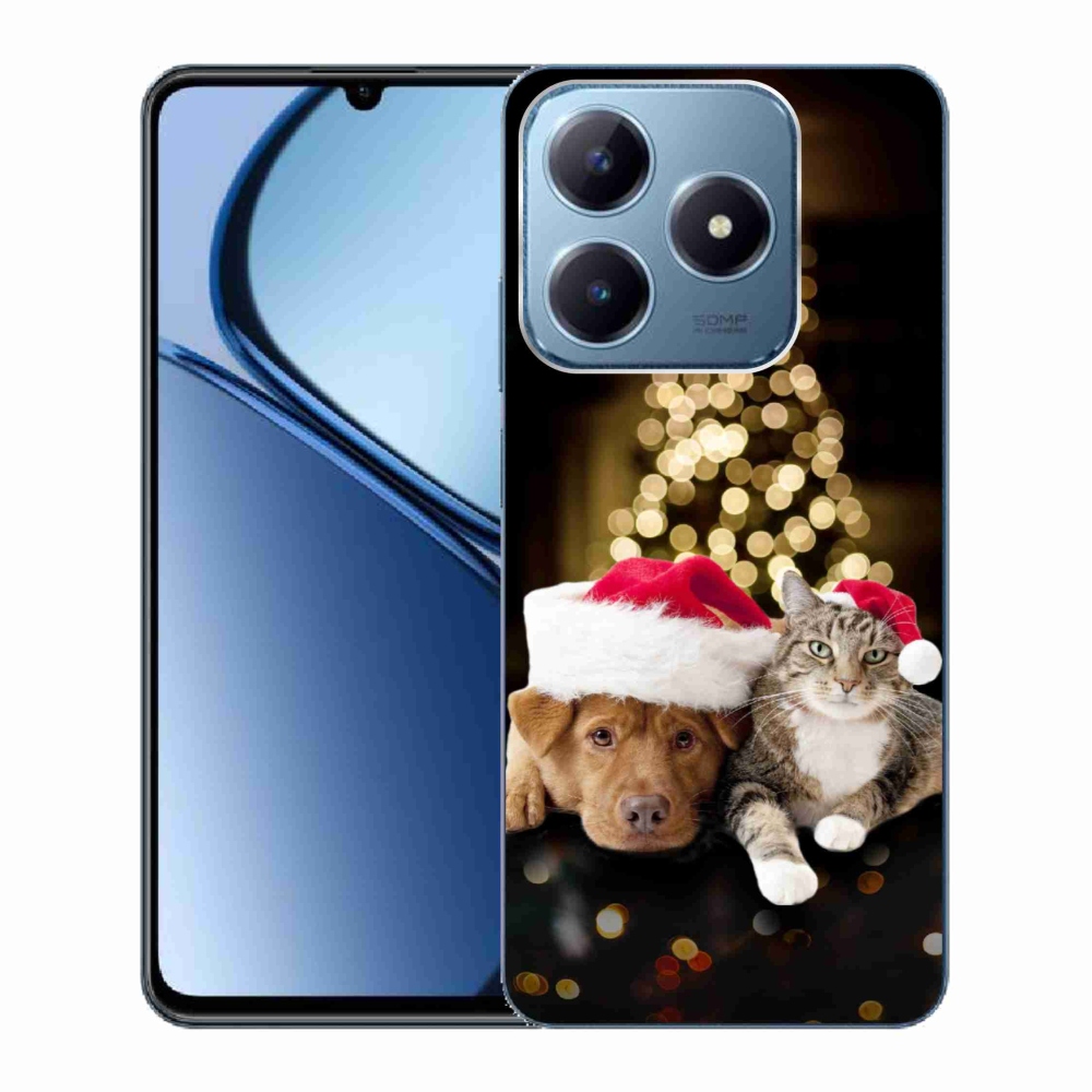 Gél borító mmCase a Realme C63 készülékhez - Karácsonyi kutya és macska