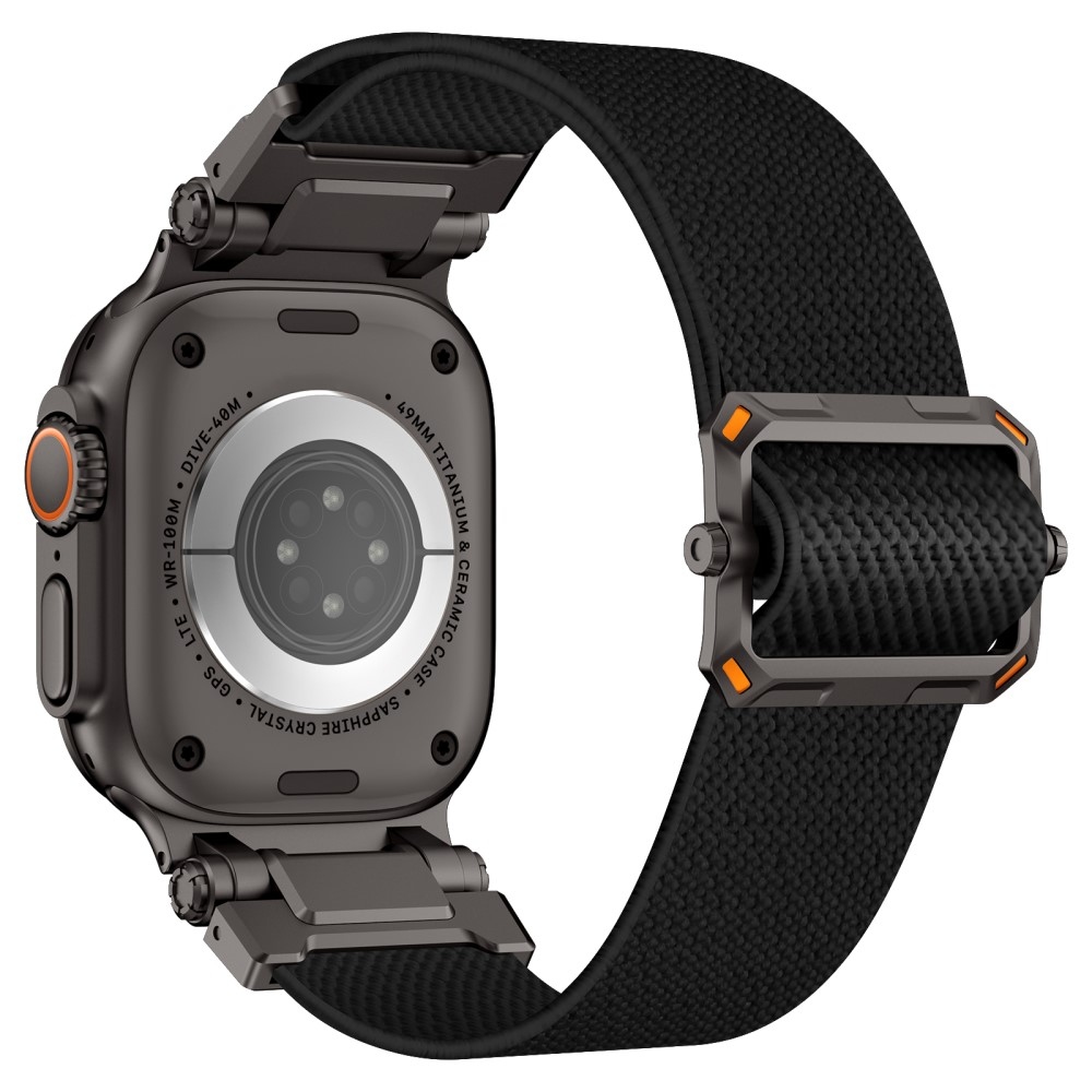 Fém nejlon szíj Apple Watch Ultra/Ultra 2 49mm/SE/SE 2022/2023 44mm/10 46mm/9/8/7 45mm/6/5/4 44mm/3/2/1 42 mm-es Apple Watch Ultra/Ultra 2 órához - fekete színben