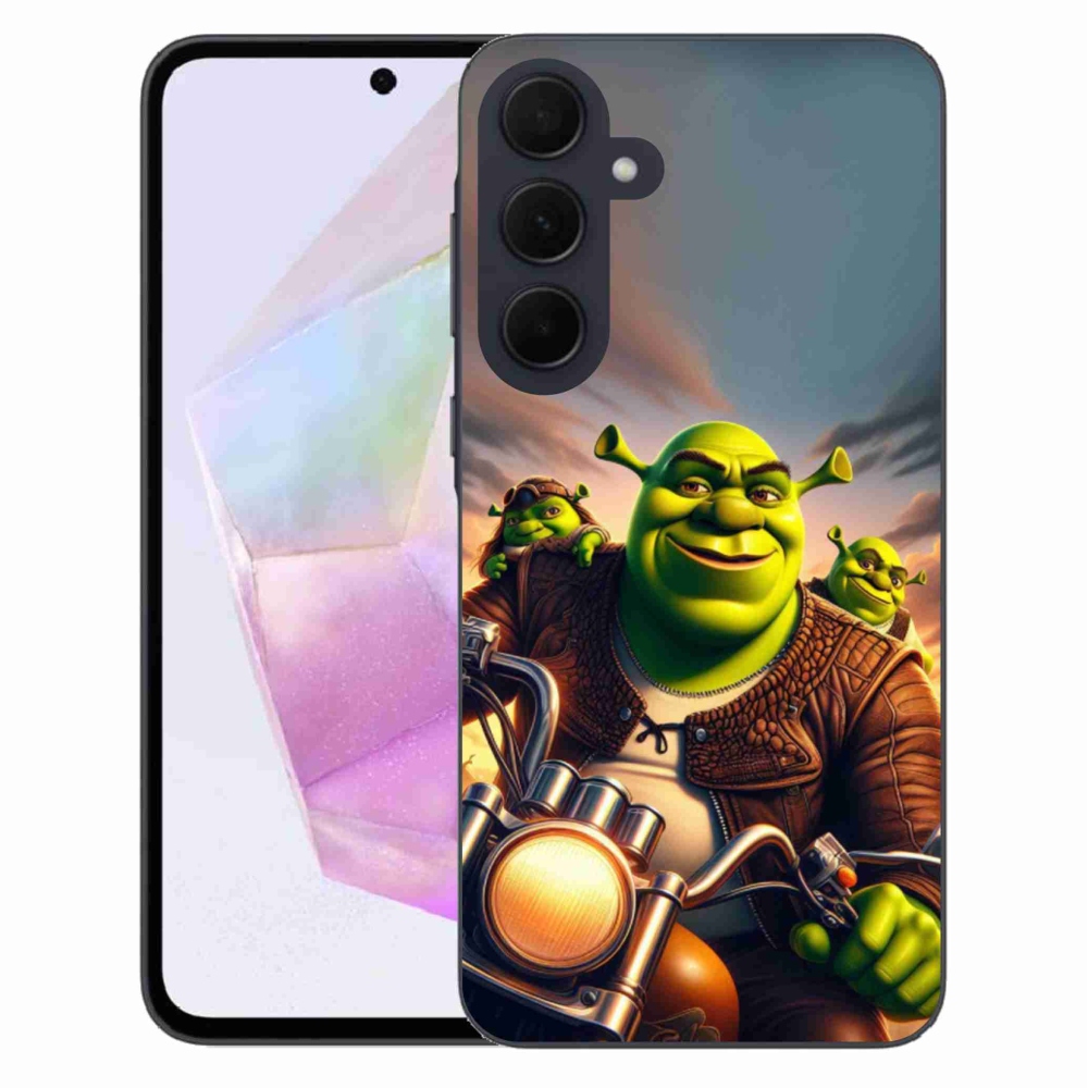 Zselés borítás mmCase Samsung Galaxy A35 5G - shrek egy motorkerékpárral