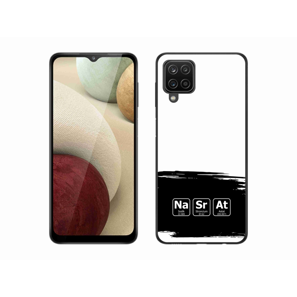 Gél borító mmCase Samsung Galaxy A12 - kémiai elemek fekete és fehér háttérrel