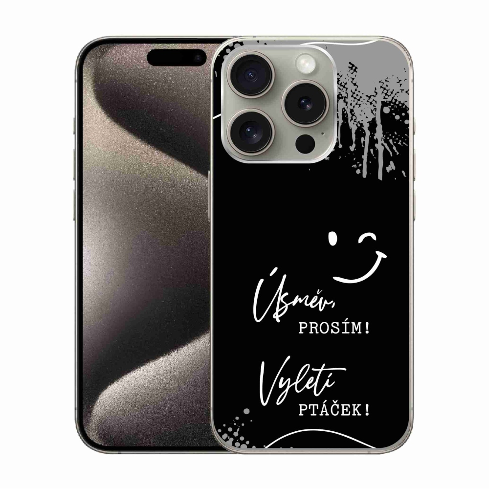 Gél borítás mmCase iPhone 15 Pro készülékhez - vicces szöveg 4 fekete háttér