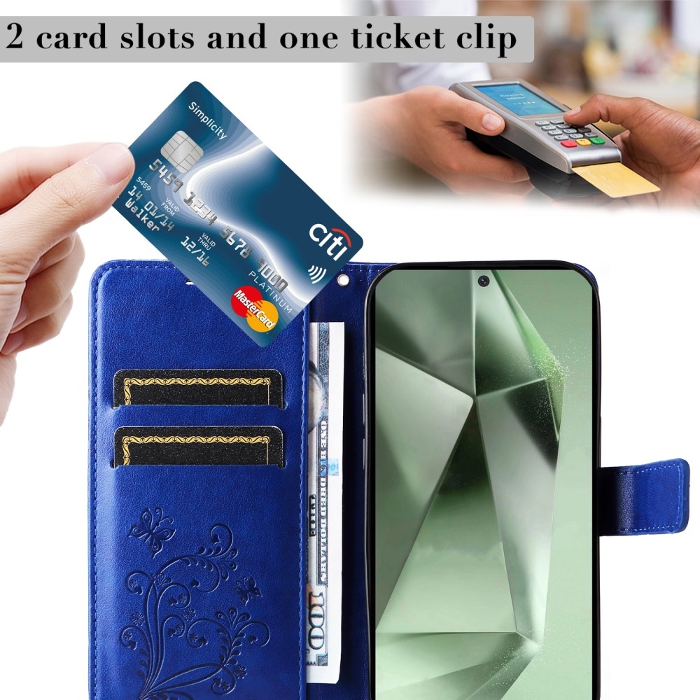 Nagy pillangó könyv tok Samsung Galaxy S24 FE készülékhez - kék