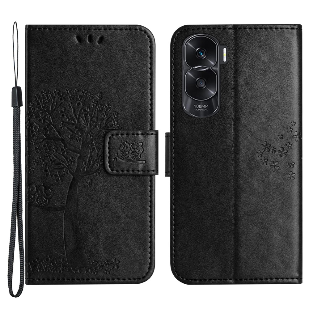 Fa könyvtáska a Honor 90 Lite-hoz - fekete