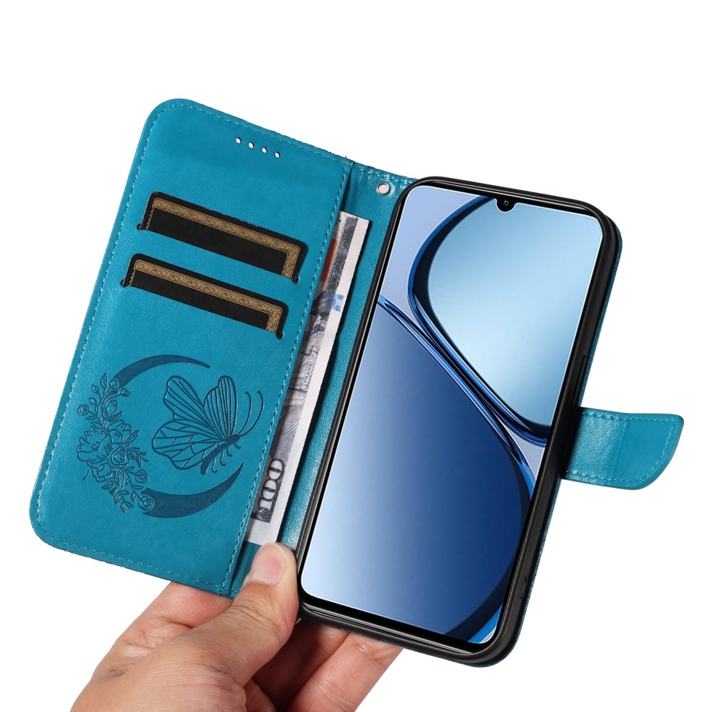 Virágos pillangó könyvtáska Realme C61/C63 készülékhez - kék