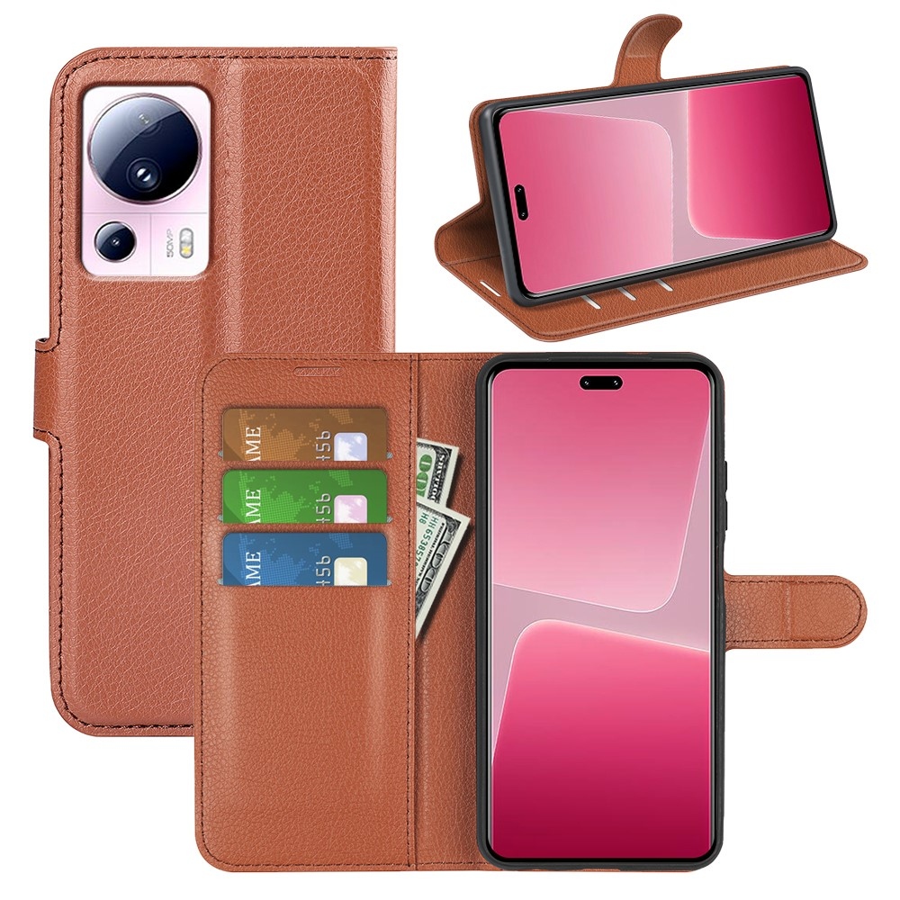 Litchi könyv tok Xiaomi 13 Lite-hoz - barna