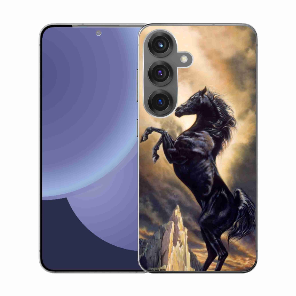 Gél borítás mmCase Samsung Galaxy S25 készülékhez - fekete rajzfilmes ló