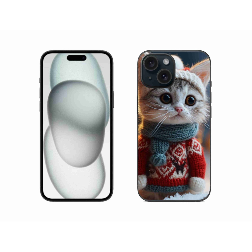 Gél borítás mmCase iPhone 15 készülékhez - cica pulóverben