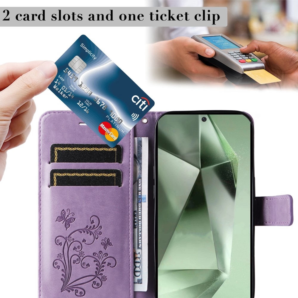 Nagy pillangó könyv tok Samsung Galaxy S24 FE készülékhez - lila