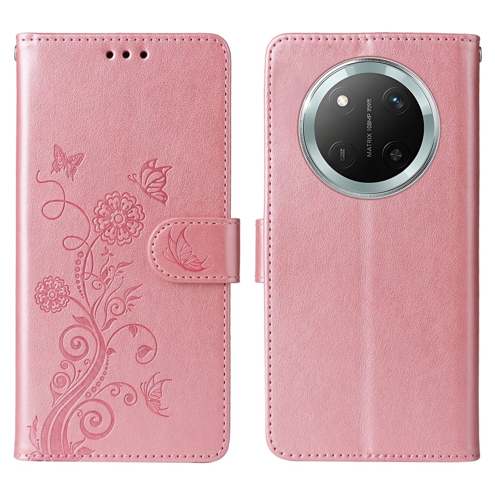 Virágos könyv tok a Honor Magic 7 Lite 5G készülékhez - rózsaszín