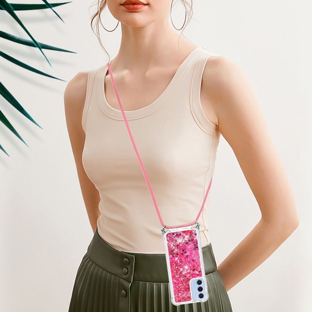 Csillogó homokóra zselés tok húzózsinórral Samsung Galaxy A17 4G/5G - rózsaszín/szív