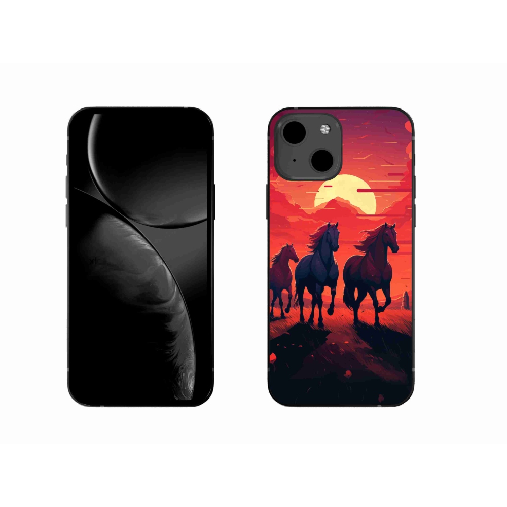 Gél borítás mmCase iPhone 13 készülékhez - lovak és naplemente