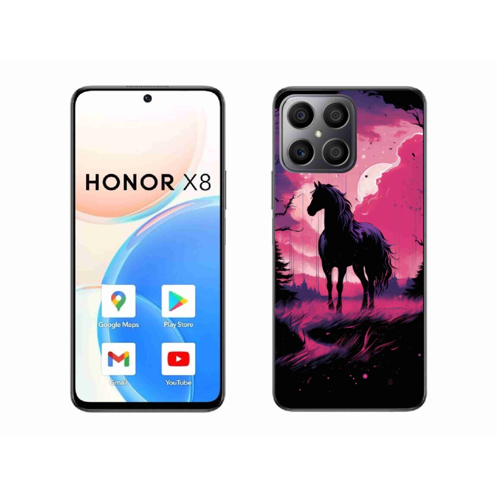 Zselés borítás mmCase a Honor X8-hoz - fekete rajzfilm ló 1