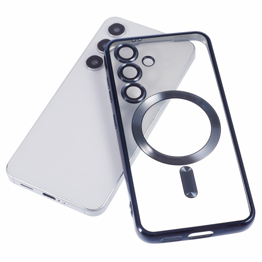 Átlátszó tok kameravédelemmel és MagSafe támogatással Samsung Galaxy S25+ készülékhez - sötétkék