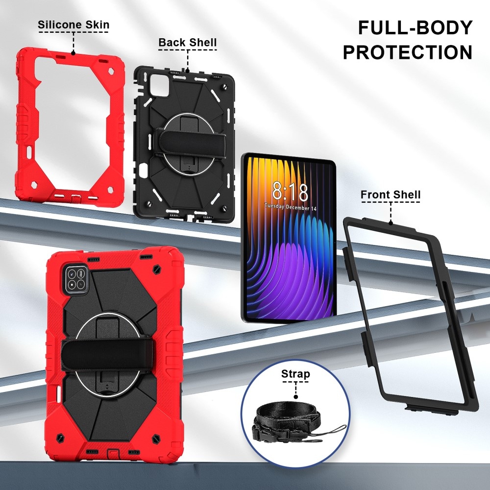 Strapabíró huzat kéztartóval és vállpánttal Xiaomi Pad 7/7 Pro-hoz - piros/fekete