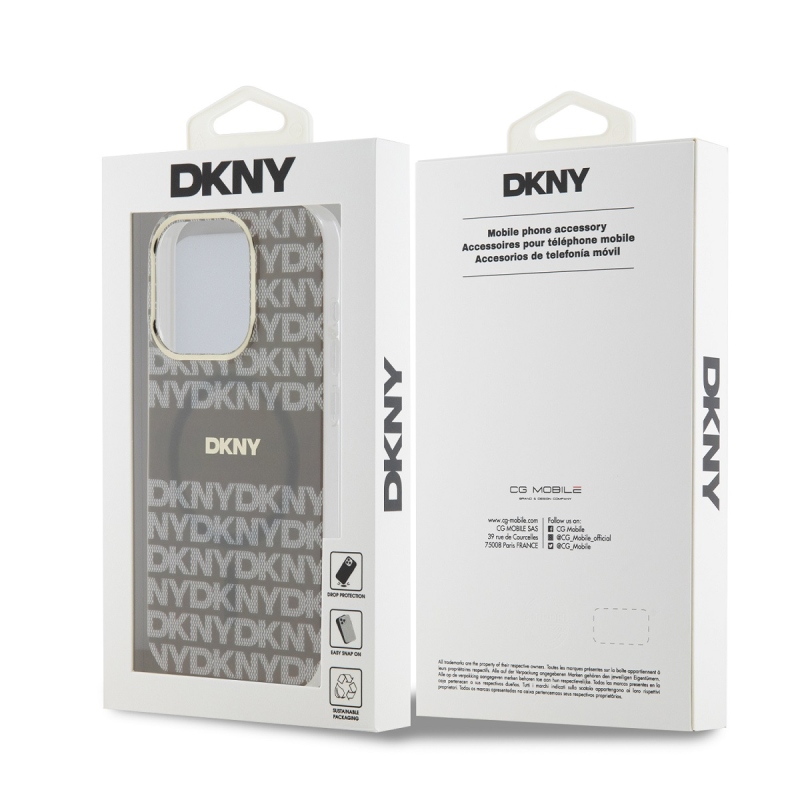 DKNY PC/TPU ismétlődő mintás tonális csíkos Magsafe hátlap iPhone 13 Pro bézs színű borítóhoz