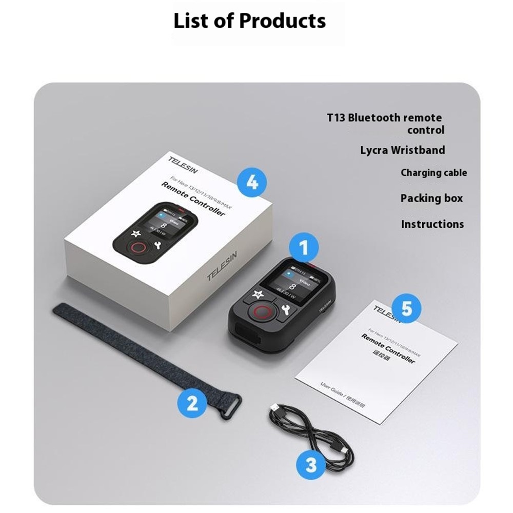 TELESIN Bluetooth távirányító GoPro Hero 13/12/11/10/9/8 és GoPro Max készülékekhez