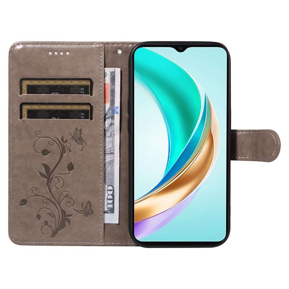 Virágos könyvtáska a Honor X6b készülékhez - szürke