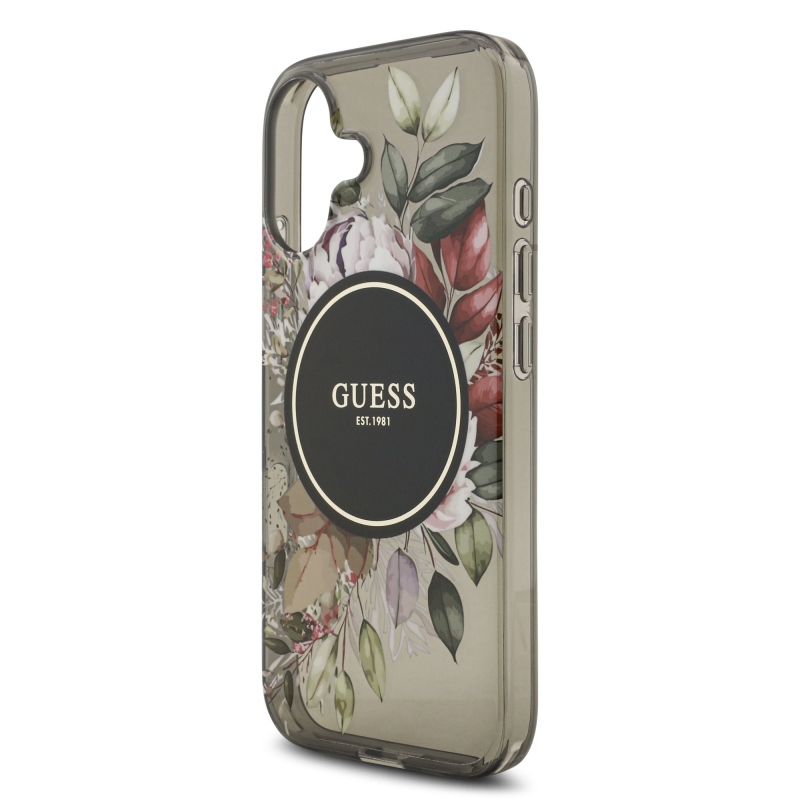 Guess IML Flowers Strap MagSafe hátlapi borító iPhone 17 Fekete