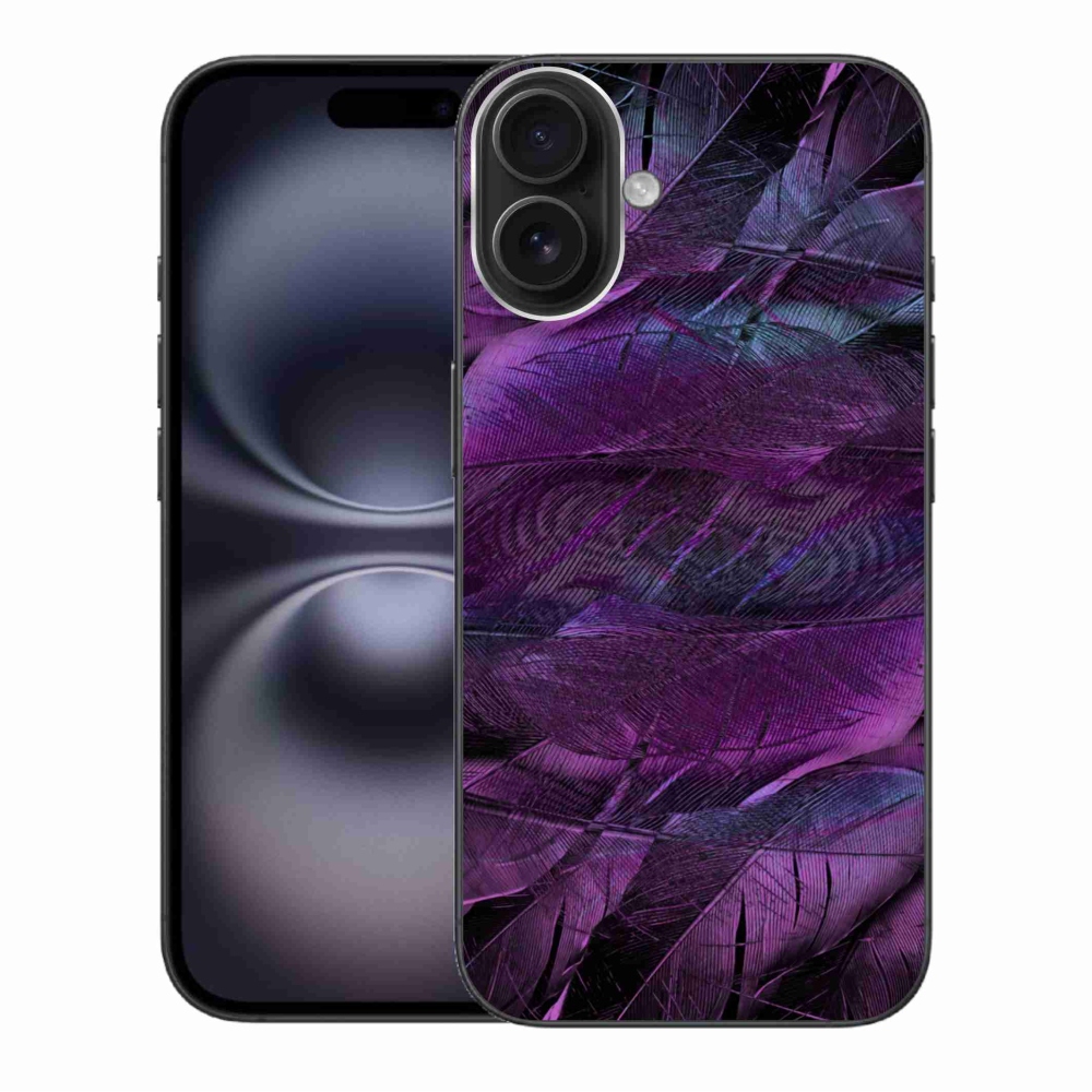 Gél védőhuzat mmCase iPhone 16 Plus készülékhez - lila tollak