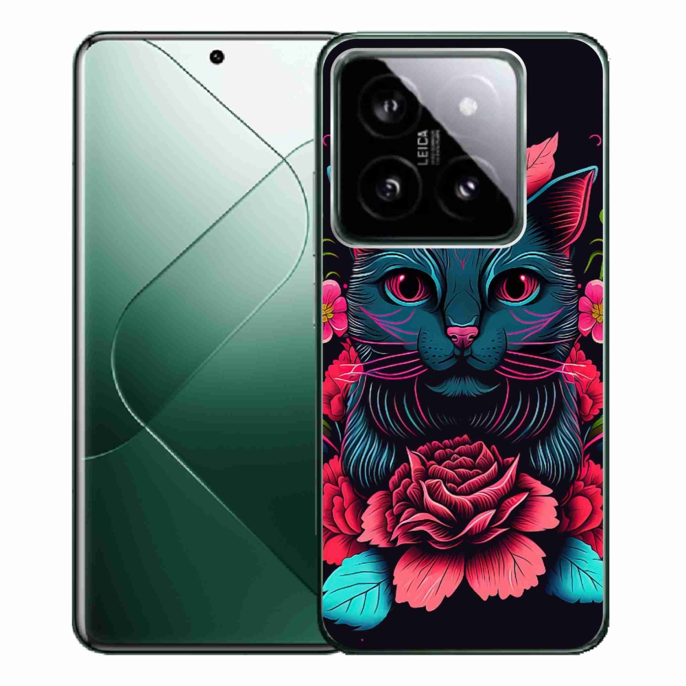Gél borító mmCase a Xiaomi 14 Pro-hoz - virágok és macska