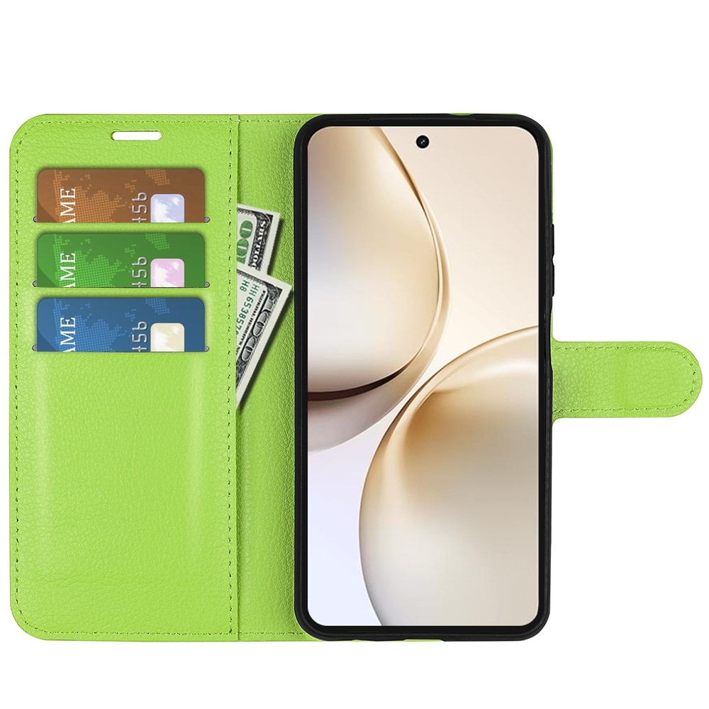 Litchi könyvtáska a Realme 14 Pro+ 5G készülékhez - zöld