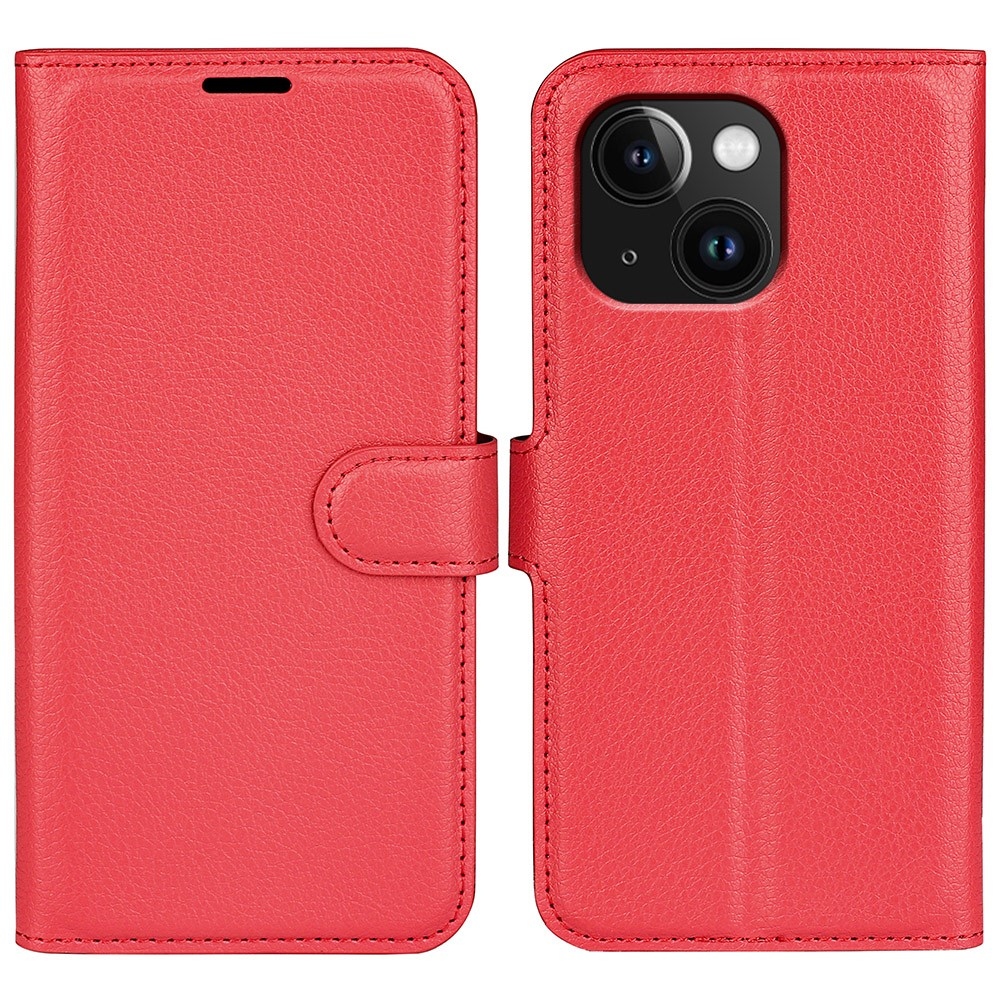 Litchi könyvtáska iPhone 15 Plus készülékhez - piros