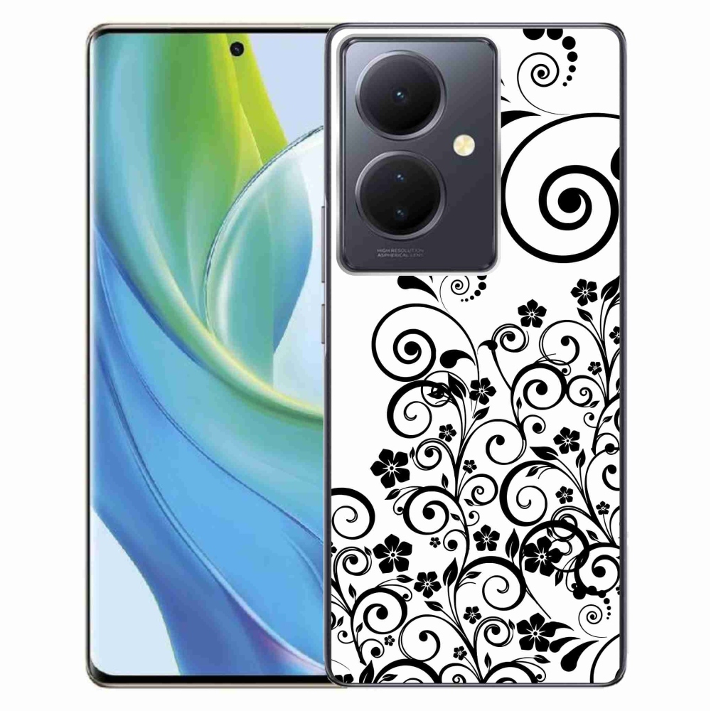 Gél borítás mmCase a Vivo V29 Lite 5G-n - fekete és fehér virágminták