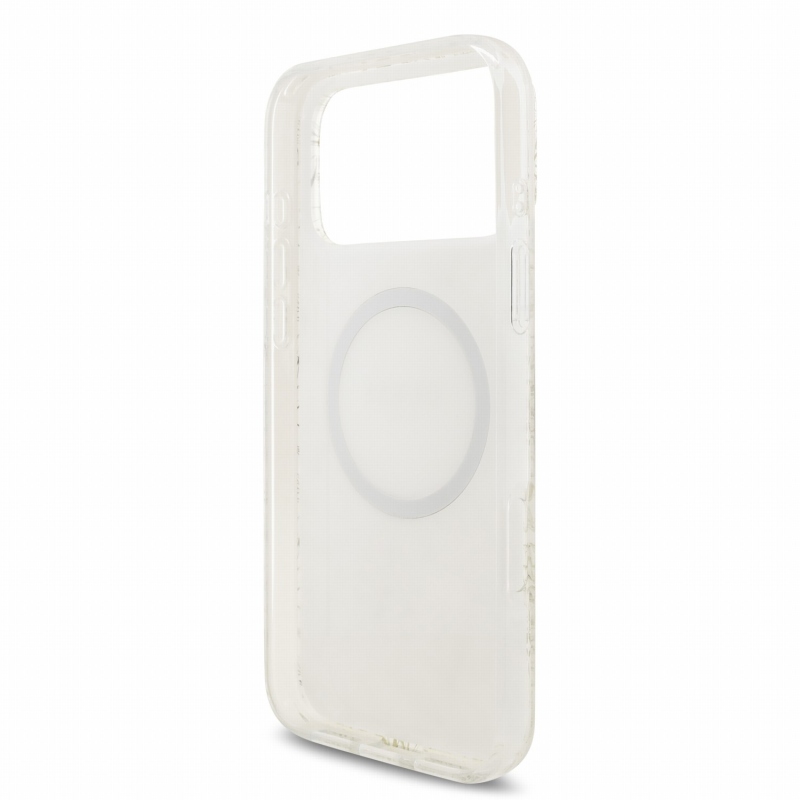 Guess IML Flowers Allover Strap MagSafe hátsó tok iPhone 18 Pro Max-hoz, fehér