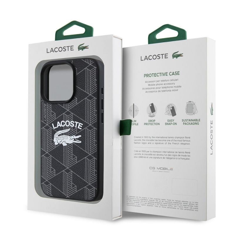 Lacoste Blend Monogram MagSafe hátlap iPhone 16 Pro-hoz Fekete