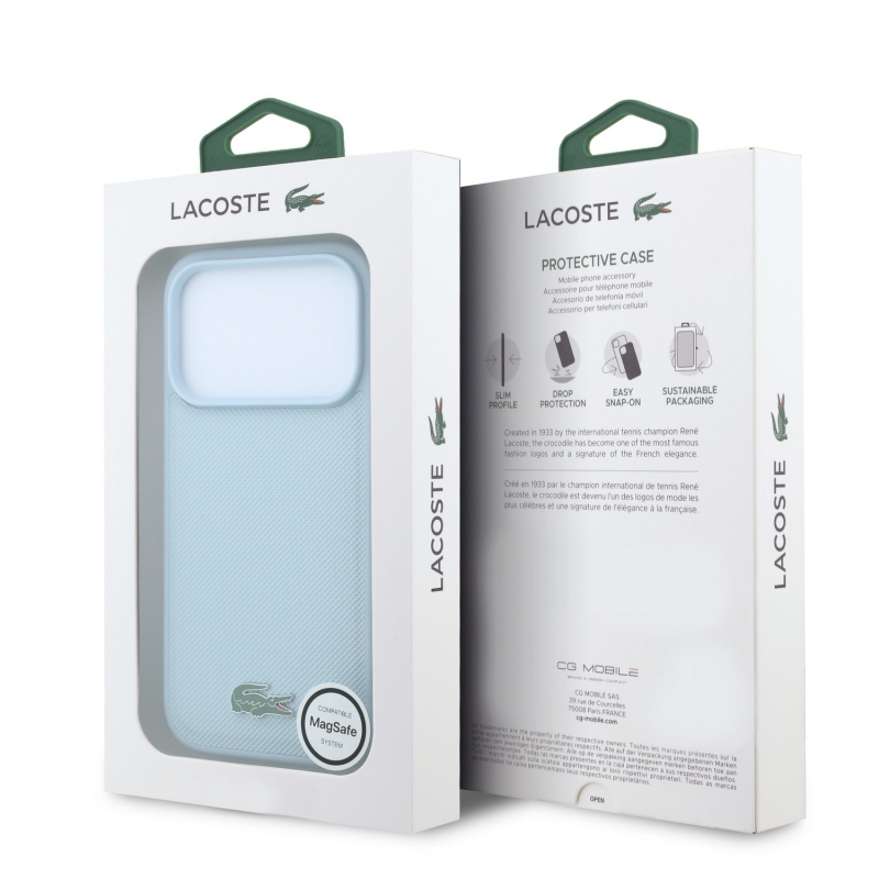 Lacoste PVC Iconic Petit Pique fém logós MagSafe hátsó tok iPhone 18 Pro Max-hoz, kék