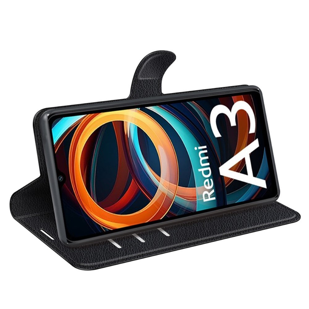 Litchi könyv tok Xiaomi Redmi A3-hoz - fekete