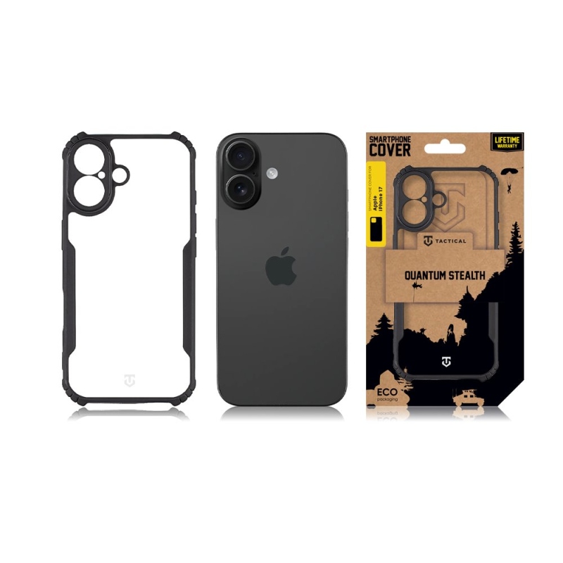Tactical Quantum lopakodó védőburkolat Apple iPhone 17 készülékhez Clear/Black (átlátszó/fekete)
