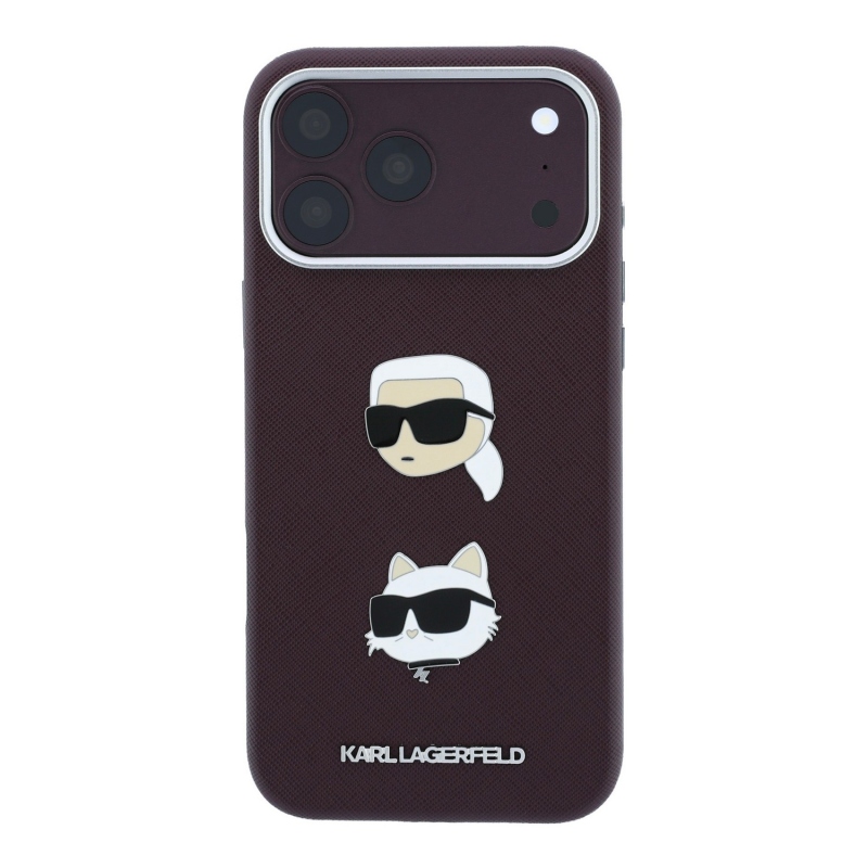 Karl Lagerfeld PU Semi Wrap Saffiano K&CH Heads hátsó tok iPhone 18 Pro-hoz, bordó