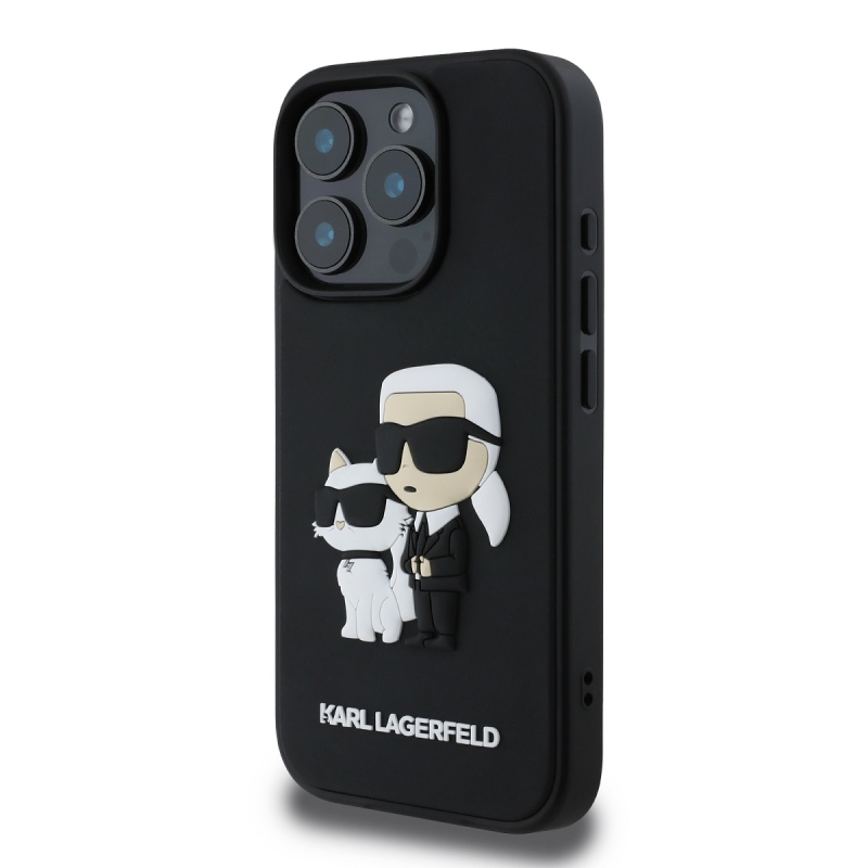 Karl Lagerfeld PU Saffiano Karl és Choupette hátlap iPhone 16 Pro Max-hoz Fekete