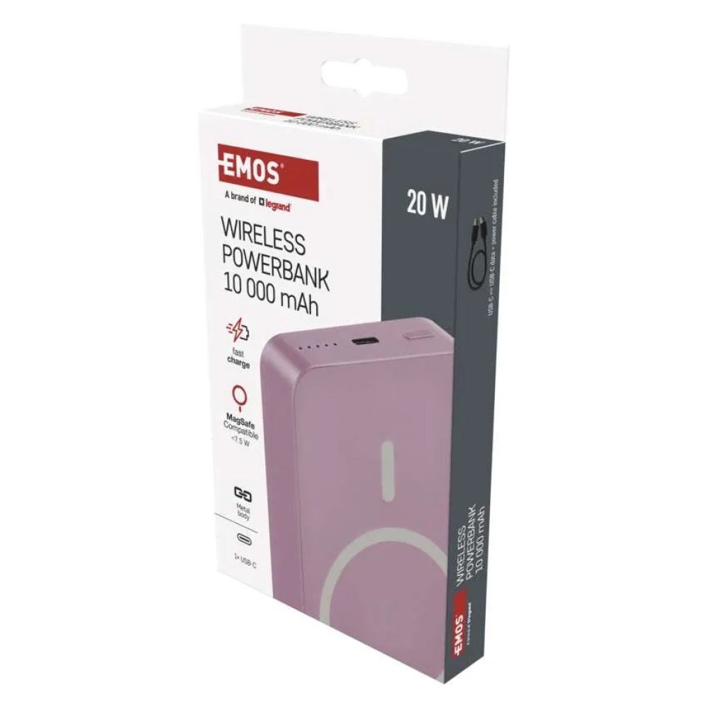 Powerbank EMOS WI 1046, 10 000 mAh, 20 W+Vezeték nélküli - lazac