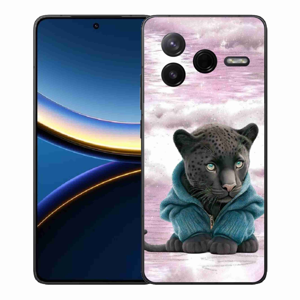 Gél borítás mmCase a Xiaomi Poco F7 Pro számára - fekete párduc pulóverben