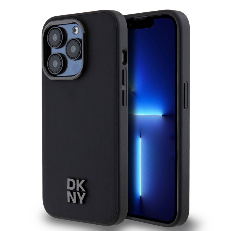 DKNY PU bőr Stack Logo Magsafe hátlap iPhone 15 Pro Max-hoz Fekete
