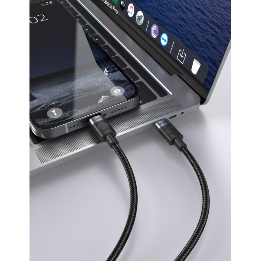 iPEAX Textil kábel USB-C / villám 1 m, USB 2.0 - fekete
